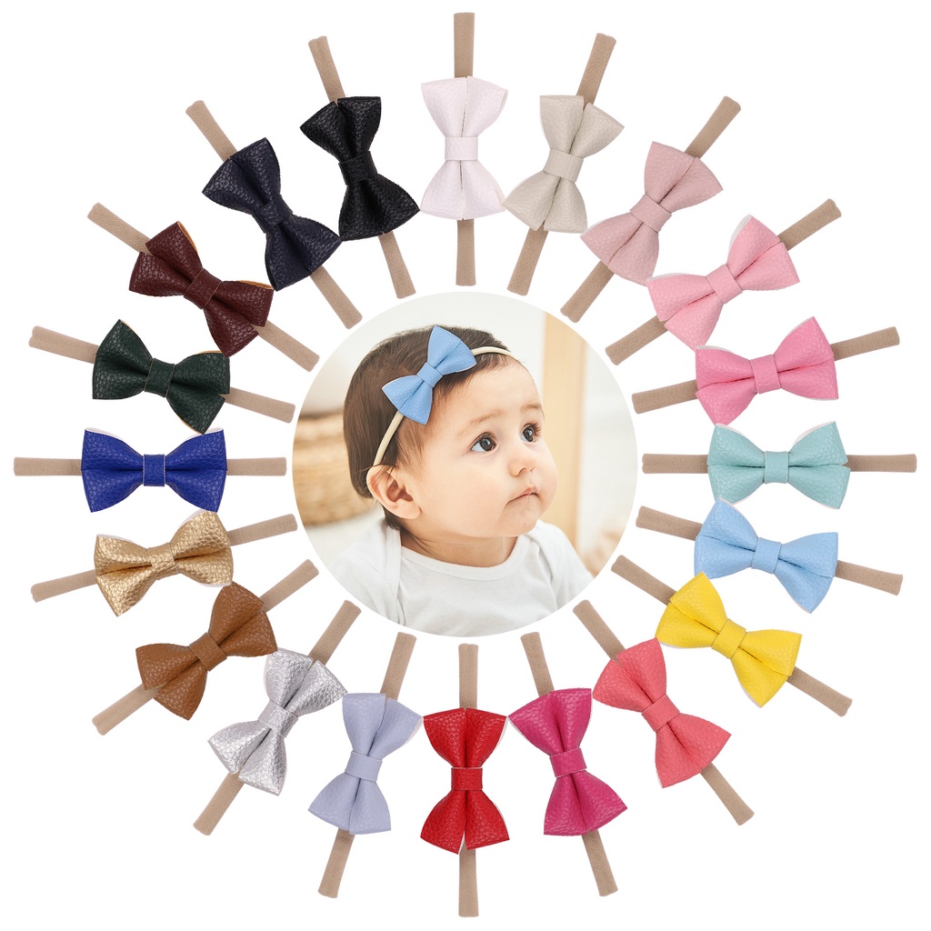 1Pc Baby Girls Leather Hair Bows Headband Soft Elastic Hair Band Accessories  for Kids | Shopee Singapore