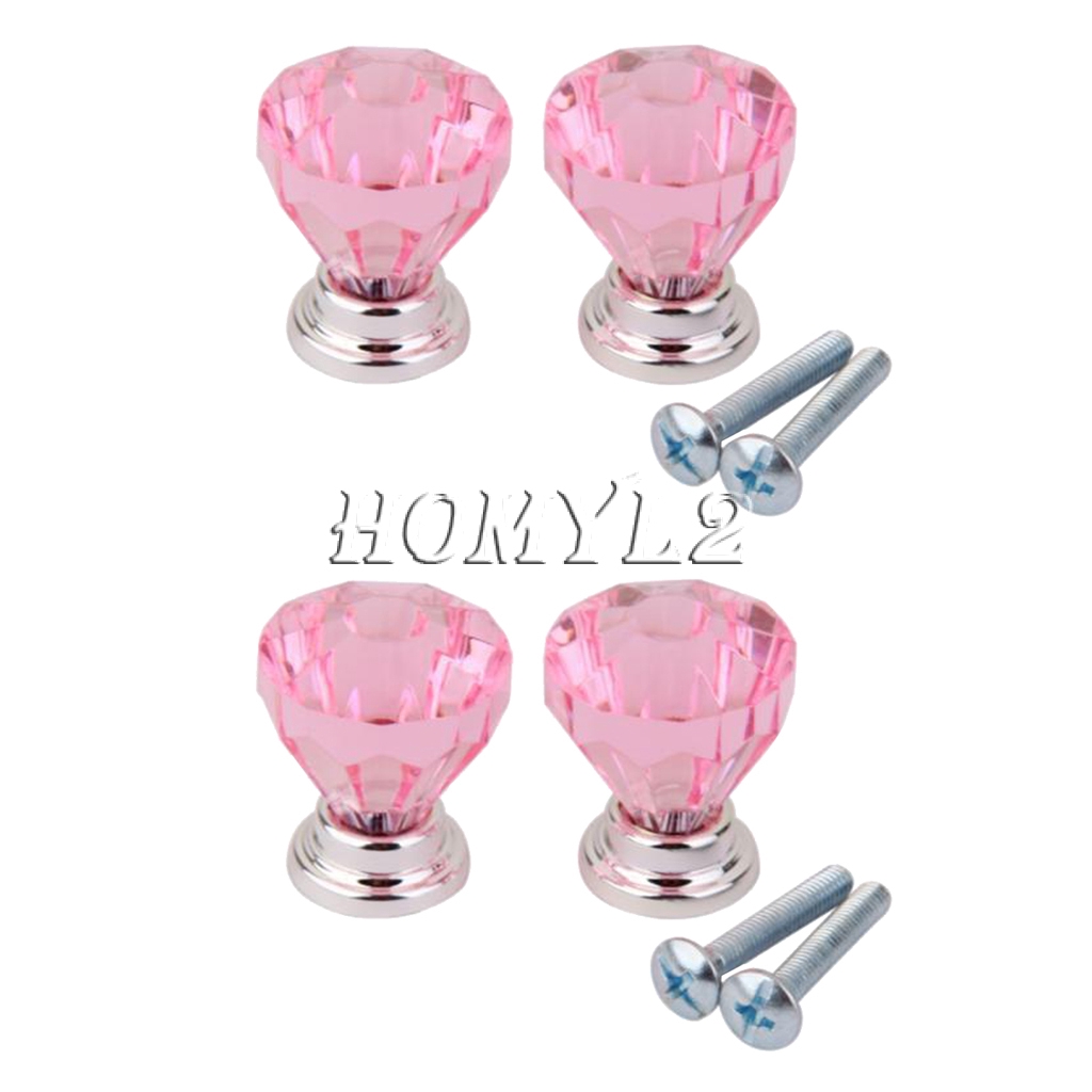4pieces Diamond Shape Crystal Glass Cabinet Door Drawer Pull