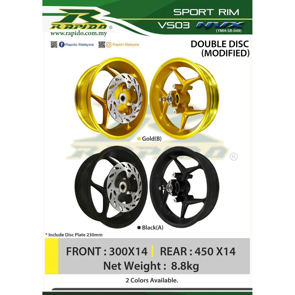 Rapido Yamaha Nvx 155 Aerox 155 Modified Double Disc Sport Rim Model Vs03 With Rear Disc Plate Shopee Singapore