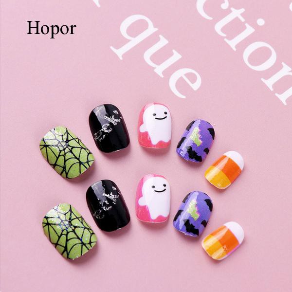 Hopor pcs Kids False Nails Full Cover Short Children Fake Nails Art Decorations For Little Girls Halloween Christmas Supplies Shopee Singapore