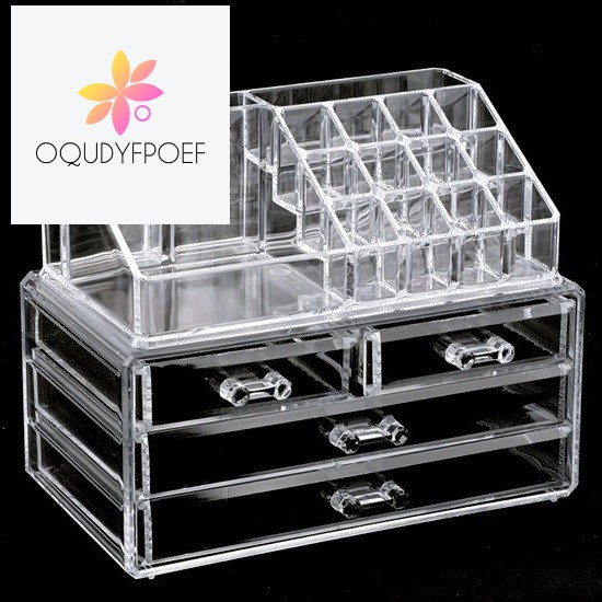 Clear Makeup Case 4 Drawer 16 Grid Cosmetic Organizer Jewelry