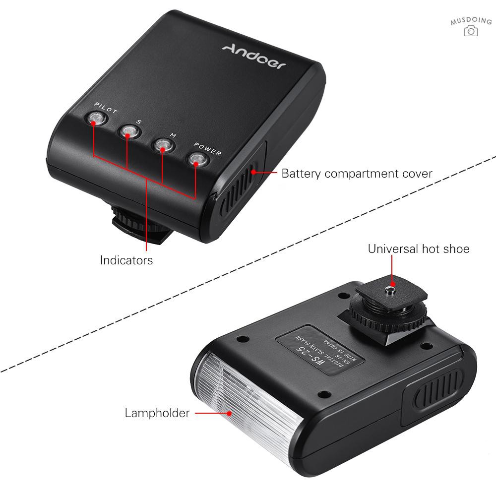 PCERAndoer WS-25 Professional Portable Mini Digital Slave Flash Speedlite On-Camera Flash with Universal Hot Shoe GN18