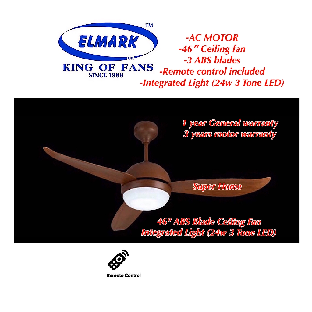 Elmark Swift 46 Inch Remote Control Ac Motor 3 Blade Ceiling Fan