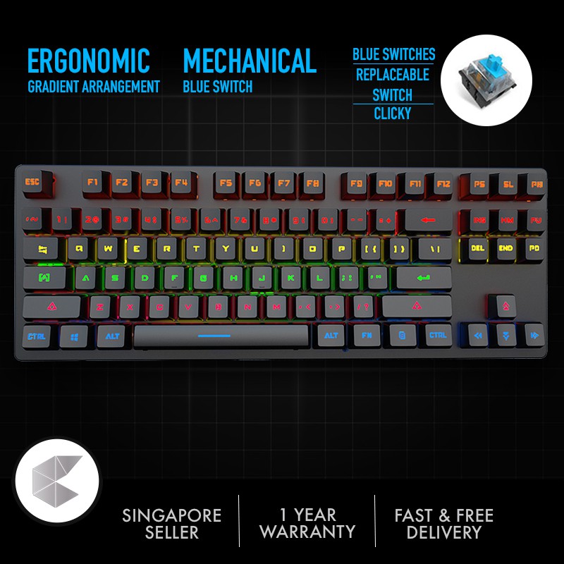 [Singapore Ready Stock] RGB Gaming Mechanical 87 Keys USB Wired RGB Backlit Blue Switch Gaming