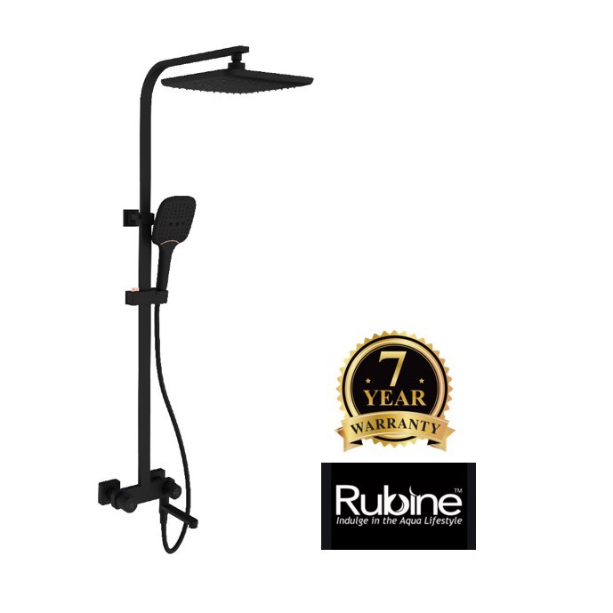 RUBINE PushStop Square Rain Shower Set With Spout (Matte Black