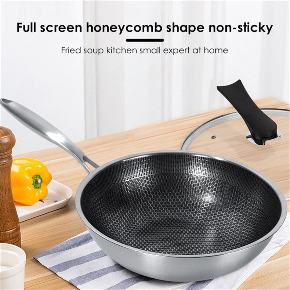 [SG Stocks] Wok 32CM 34CM Stainless Steel Uncoated Nonstick Pan ,Frying Pan ,Gas And