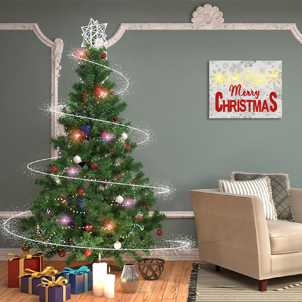 Christmas Led Light Up Painting Picture Snowflake Deer Wall Decor