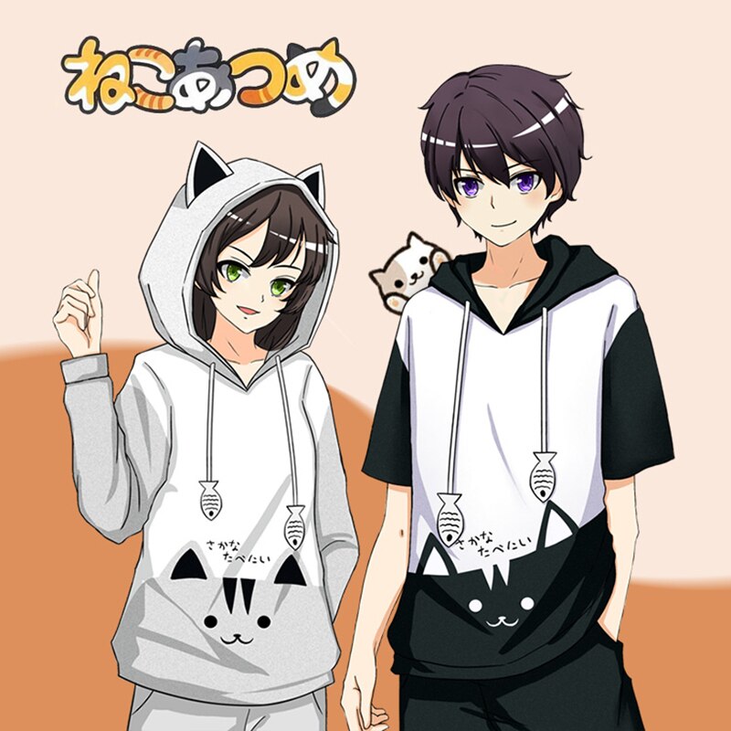 Anime Neko Atsume Hoodie Cute Cat Backyard Tshirt Cosplay Hooded Kawaii  Warm Hoodies Japanease Harajuku Women Girls Boy Sweatsh | Shopee Singapore