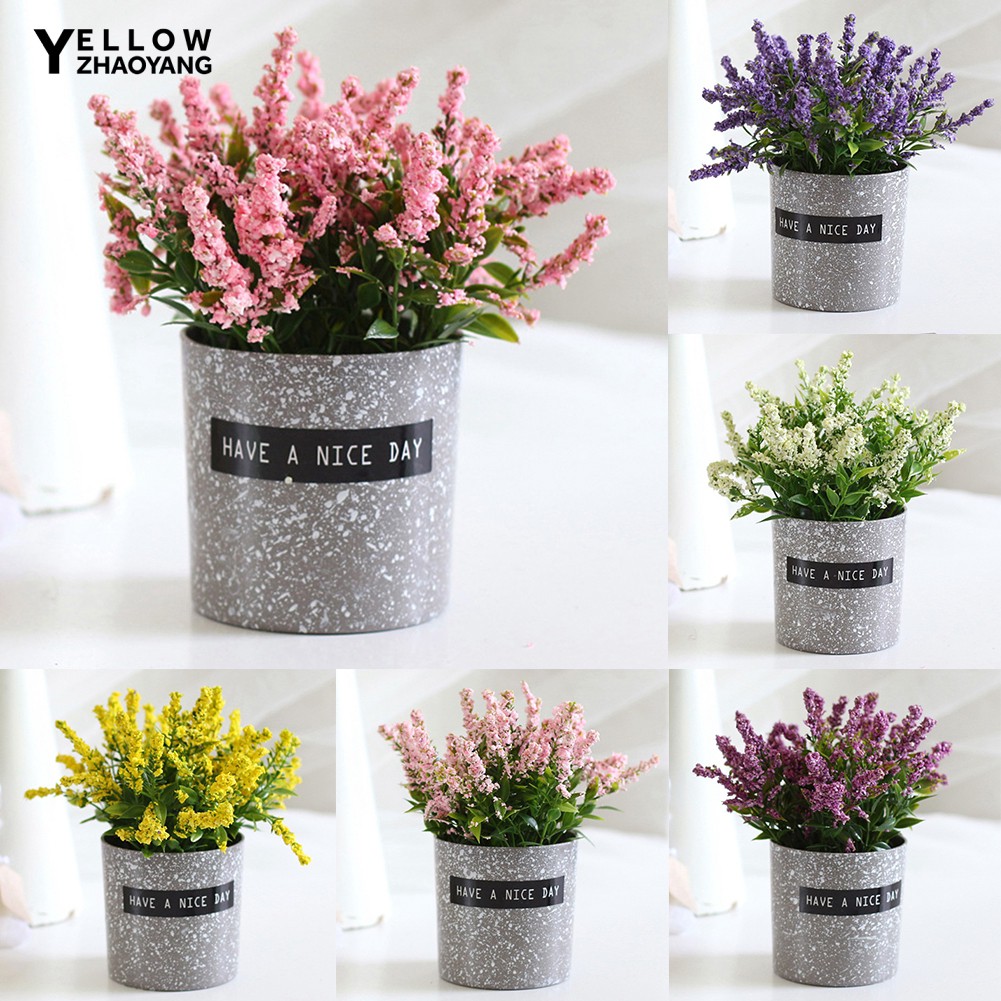 Yellowzhaoyang Potted Artificial Lavender Flower Pot  