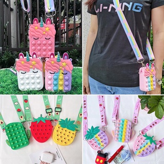 Image of Fashion pop It Push Bubbles Toy Rainbow Unicorn Kawaii Coin Purse Children Wallet Ladies Bag Silica Gel Simple Dimple Fidget Toy