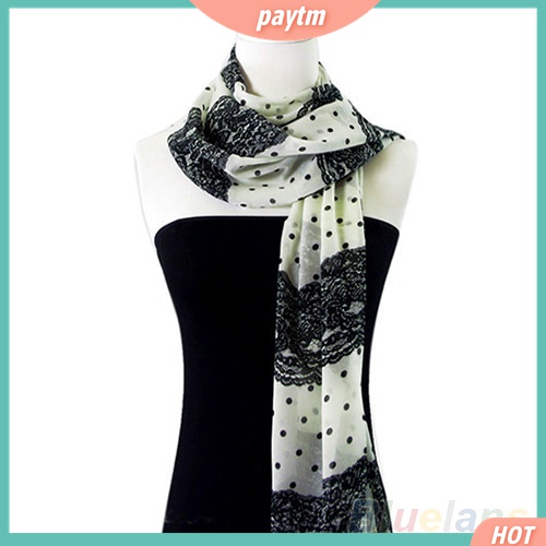 PTM--Women's Stylish Long Soft Chiffon Scarf Lace Pattern Print Polka Dot Shawl
