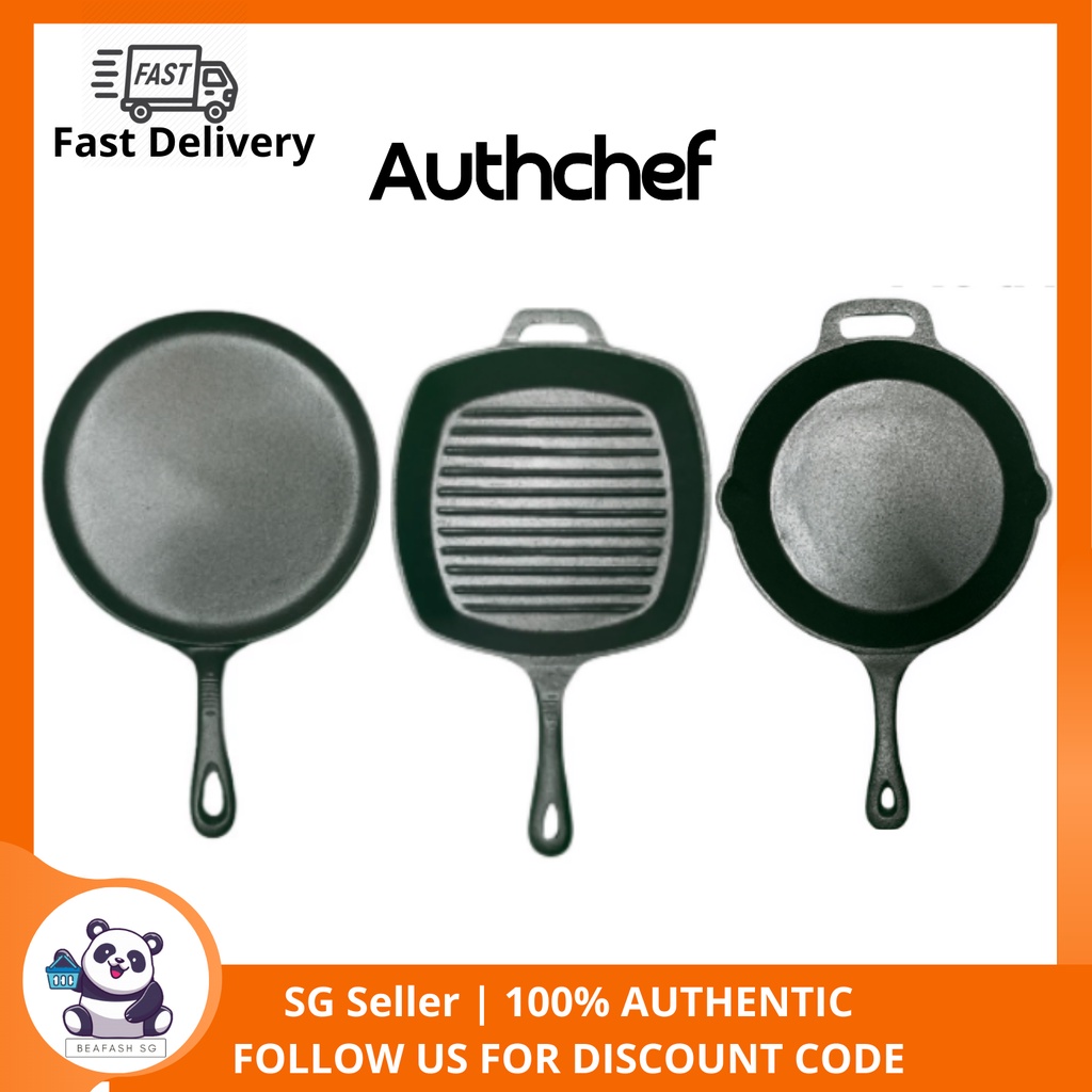Authchef 3 Piece Set Cast Iron Fry Pan, PreSeasoned, Perfect for Steak