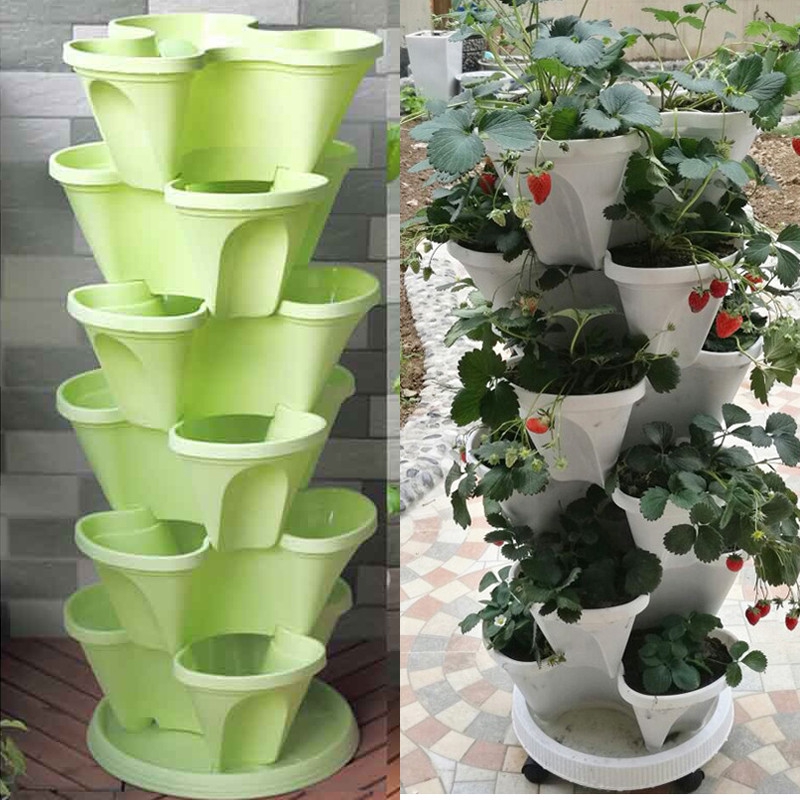 Stackable Planter Pots Garden Outdoor Strawberry Herb