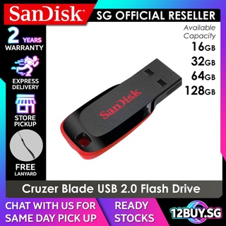 SanDisk Cruzer Blade Flash Drive Thumb Drive Pen Drive USB 2.0 16GB 32GB 64GB 128GB CZ50 12BUY.SG
