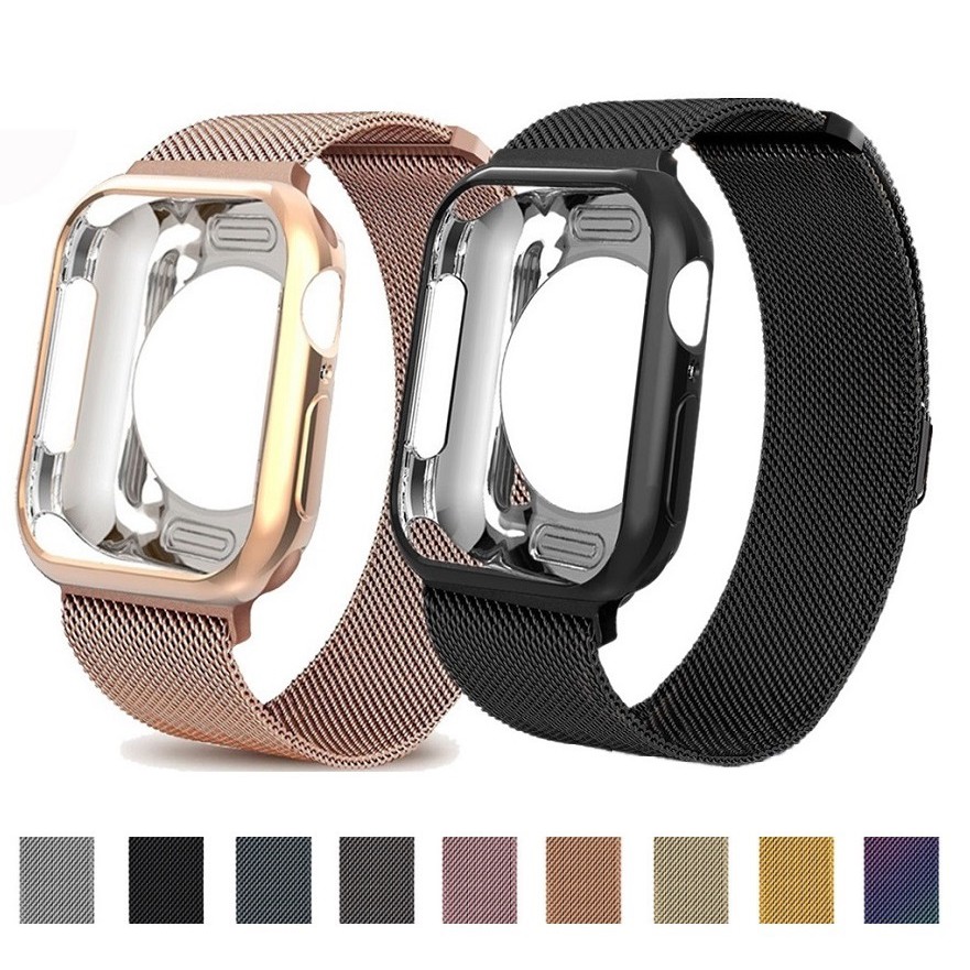 Apple Watch Strap Apple Watch Case I Watch Series 6 5 4 3 2 Apple Watch Se Size 38mm 40mm 42mm 44mm Same Color Milanese Magic Stainless Steel Strap Replacement Band And Apple Watch