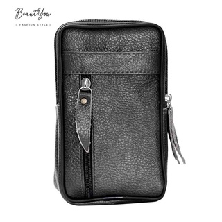 Men Cowhide Leather Waist Bum Pack Casual Small Mobile Phone Zipper Pouch [BeautYou.sg] #7