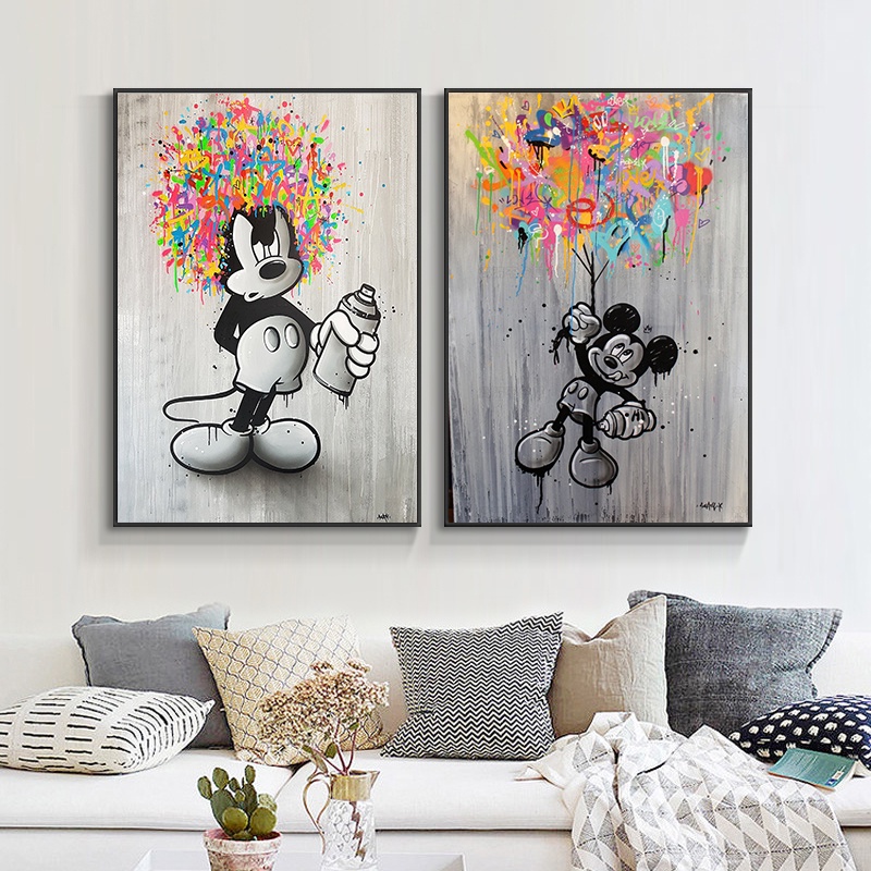 Disney Cartoon Mickey Mouse Graffiti Art Canvas Paintings Poster Print Black  White Pictures Wall Art for Home Decoration | Shopee Singapore