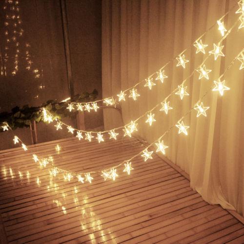50/20/10 leds Warm White LED String Star Fairy Lights Home Bedroom  Party Decoration