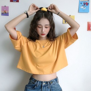 Women Crop Tops Round Neck Baju  Crop Top Half  Short T 