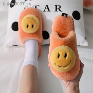 Image of ❁☈[On stock] Cotton slippers female winter cute furry Baotou cartoon smiley face net red all-match soft bottom non-slip indoor home cotton shoes