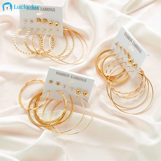 Image of thu nhỏ Korean Retro Bohemia Gold Earrings Set Silver Pearl Creative Round Drop Earring Girls Women Jewelry Accessory Gift #1
