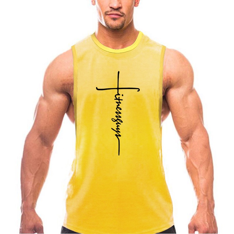 Image of Fashion sports bodybuilding tank tops men's breathable fitness quick-drying vest outdoor workoutwear sleeveless T-shirt #5