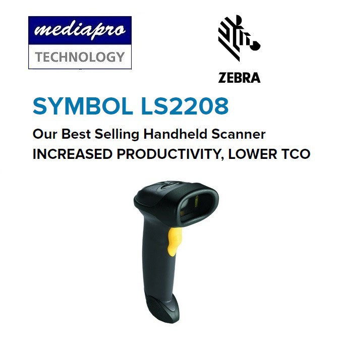 ZEBRA LS2208 Series Corded Handheld Standard Range Laser Barcode ...