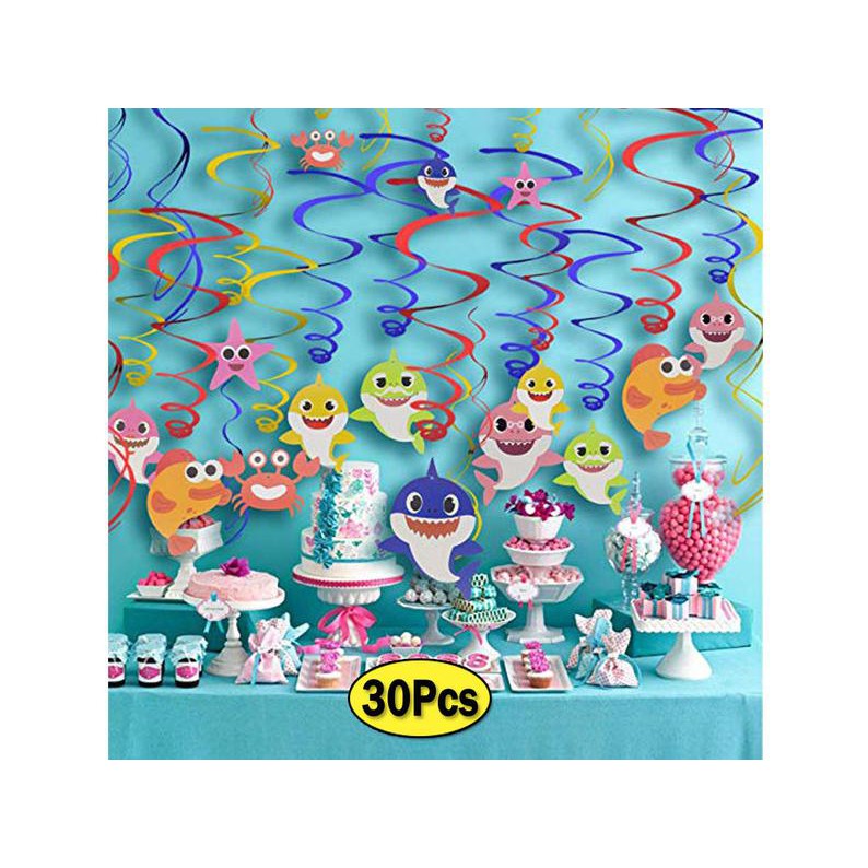 Baby Shark Party Supplies 30pcs Sparkling Baby Shark Hanging Swirls Baby Birthday Party Decorations Shopee Singapore