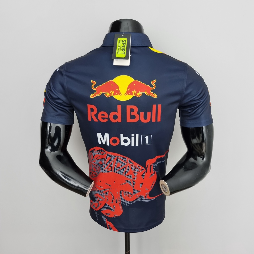 Image of Red Bull Racing 2022 Team Polo Shirt Uniforms Men's Modern Fit Short Sleeve Collar Golf Polo Shirt Script Logo #7