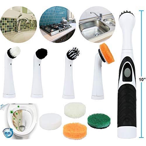 White New Version/Update/White Greenco Electric Power Scrubber with 4 Replaceable Brush Attachment Heads 