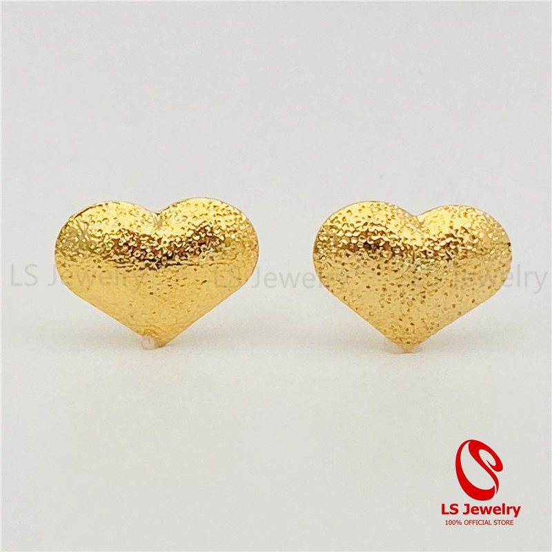 LS Jewelry 24K Bangkok Gold Heart Stud Earrings E204