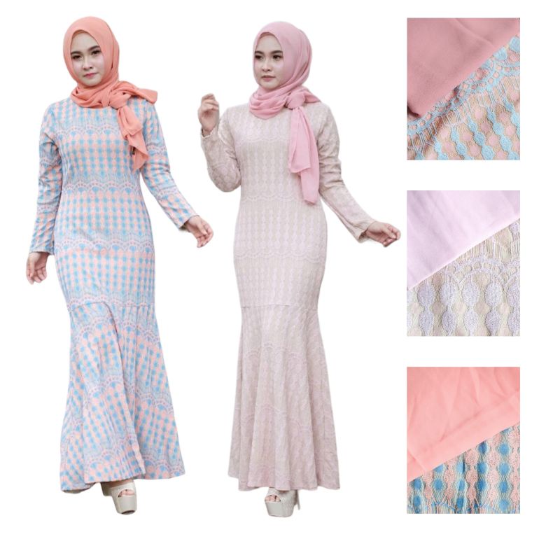 SG STOCK)Adella Lace Mermaid Muslim Long sleeve Dress Hari Raya Baju Kurung  Raya 2023 With Headscarf Free Tudung | Shopee Singapore