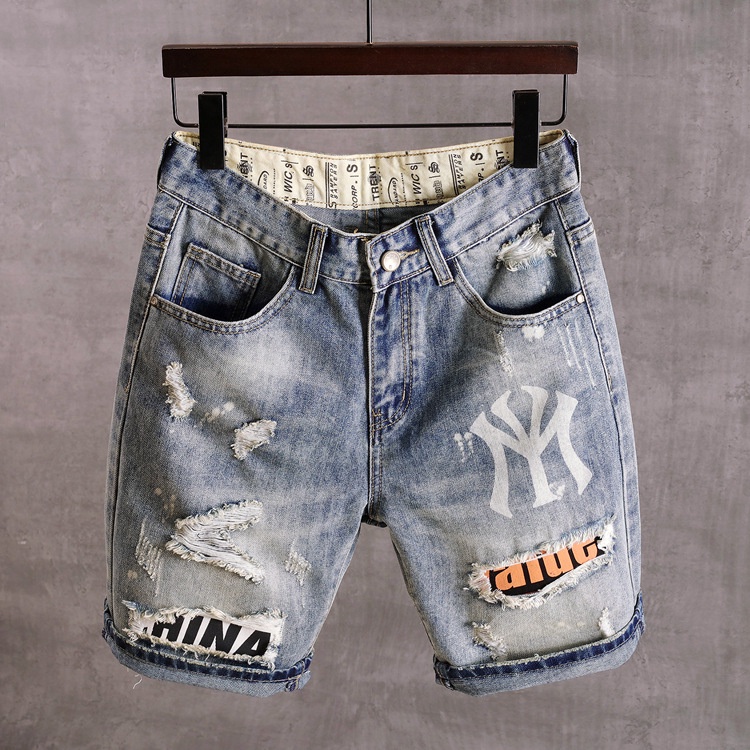 ripped patched denim shorts mens