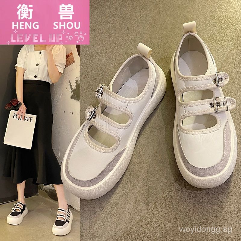 Big Head Bread Shoes Mary Jane Shoes Women2021spring And Summer New Platform Fat Feet Wide Canvas Ugly And Cute White Shoes Shopee Singapore