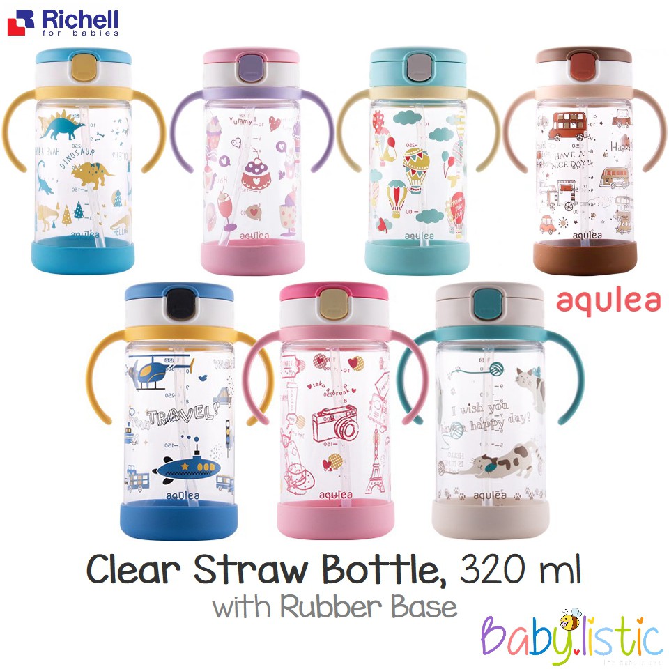 Richell AQULEA Straw Bottle with Base 320ml, 7+ mths | Shopee Singapore