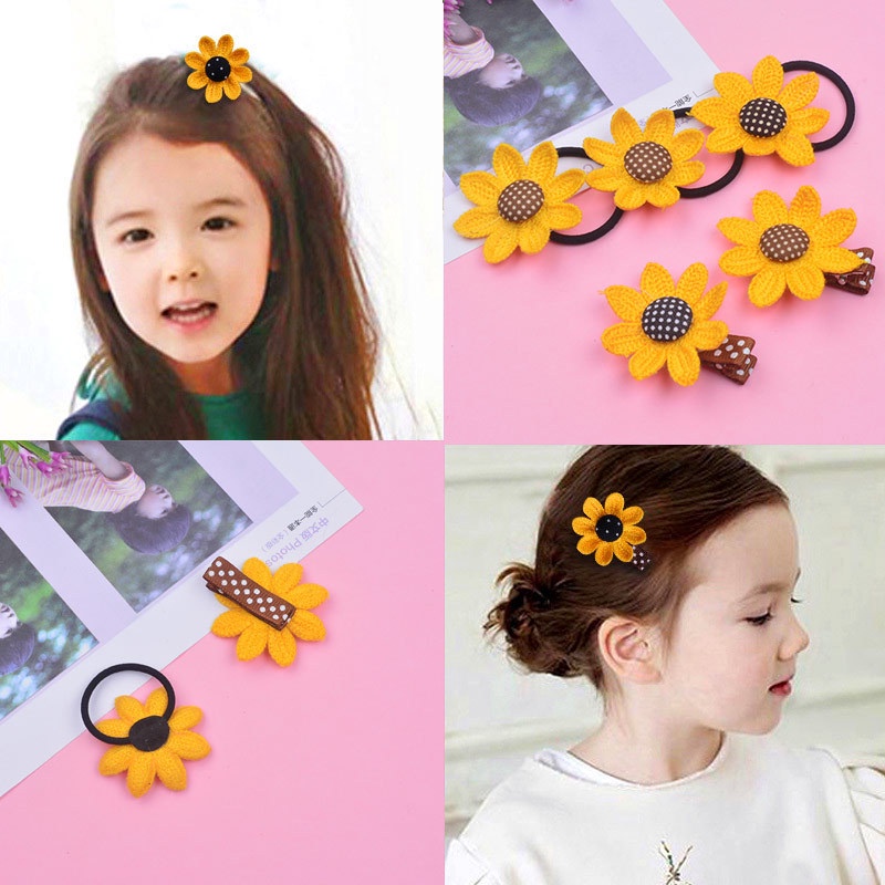 Cute Sun Flower Children's Hair Tie Hair Clip Fashion Party Styling Elastic  Rubber Band Girls Hair Accessories | Shopee Singapore
