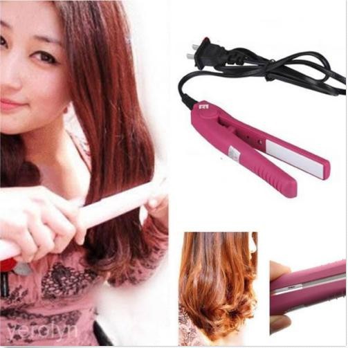 Mini Travel Ceramic Hair Curl Straightener Flat Iron Perm Splint