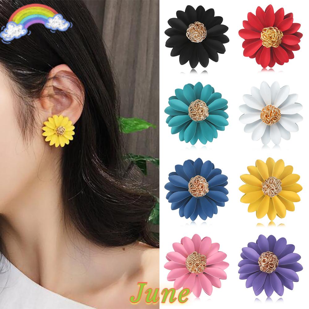 Sweet Korean Style Spray Paint Charm Jewelry Flower Ear Stud Earrings