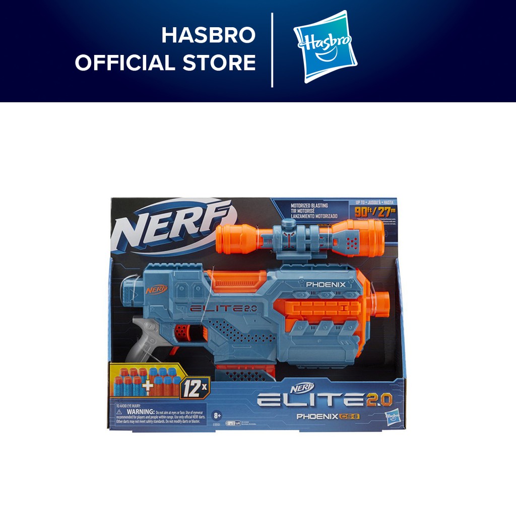  Nerf Elite 2.0 Phoenix CS-6 Motorised Blaster, 12 Official Nerf  Darts, Scope, Clip, Built-in Customising Capabilities : Toys & Games