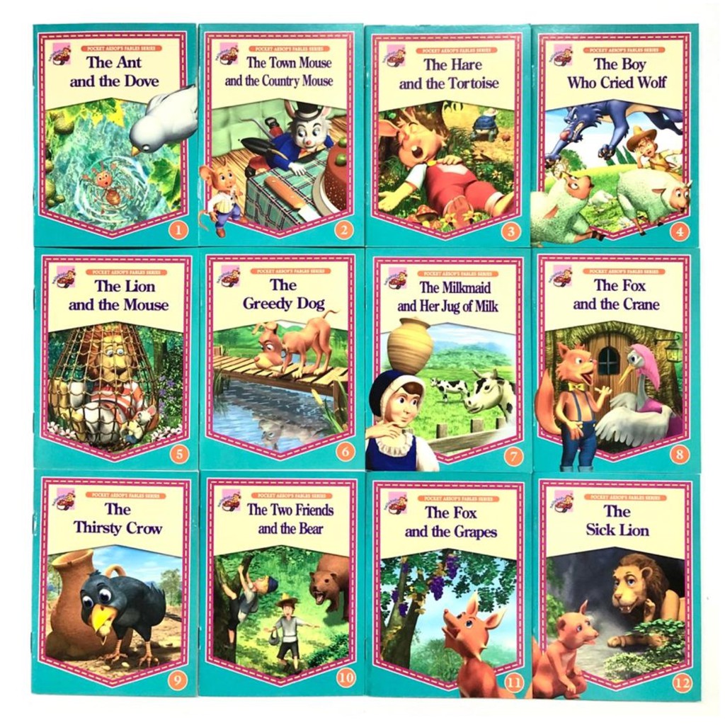 Pcg Mini Pocket Aesop S Fables 12 Story Books For Children Early Learning English Words Buku Cerita Kanak Kanak Shopee Singapore