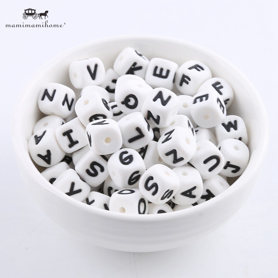 20pcs 12mm DIY Cube For Baby Teether Teething Beads Letter Silicone Food Grade 