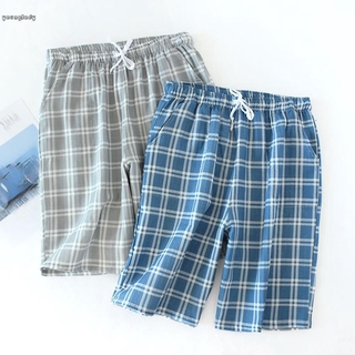 Image of Shorts Casual Loose Elastic Waist Plaid Pajama Pants Home Lounge Pyjamas Nightwear Softy Men's Checked Fashion