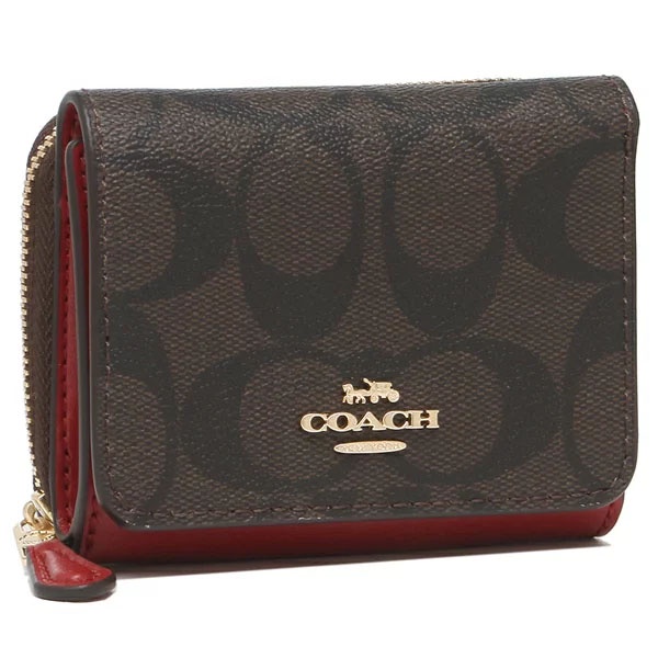 Coach Wallet In Gift Box Small Wallet Small Trifold Wallet In Signature Canvas Brown 1941 Red # 7331