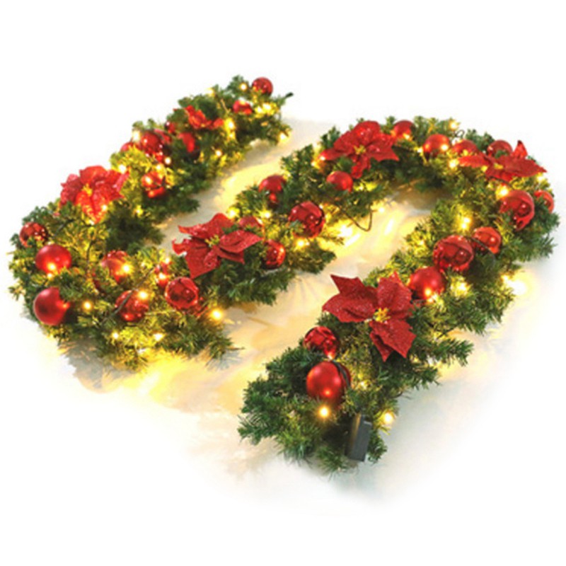 2 7m 9ft Artificial Christmas Garland Wreath Fake Pine Tree Red
