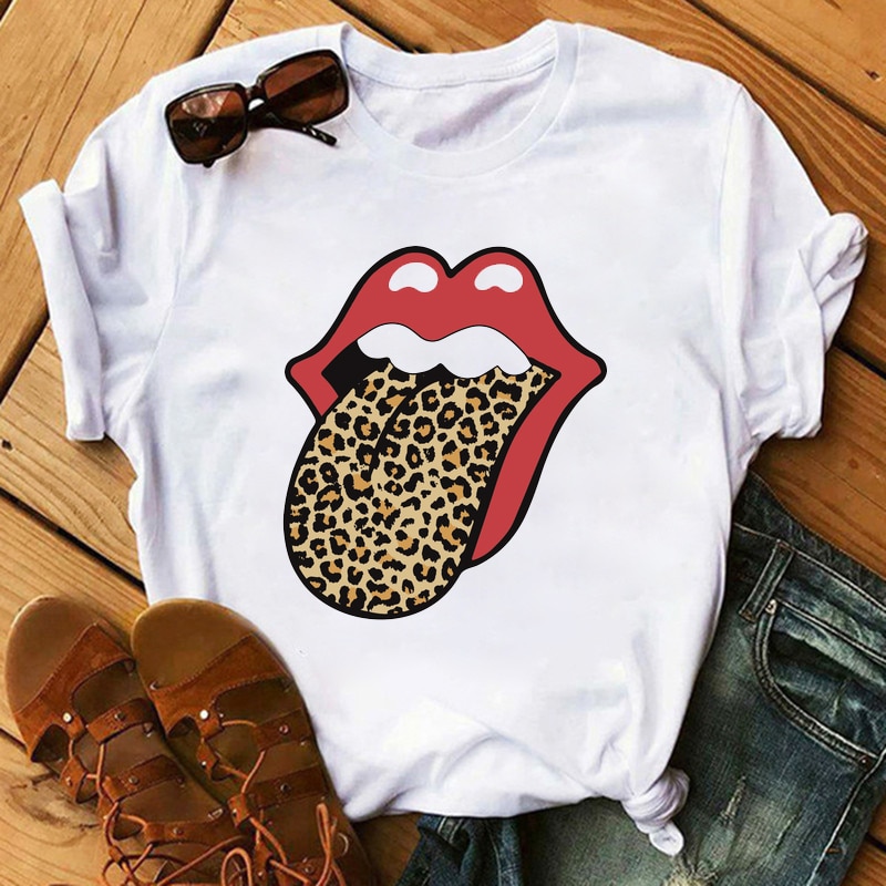 red lips with cheetah tongue shirt