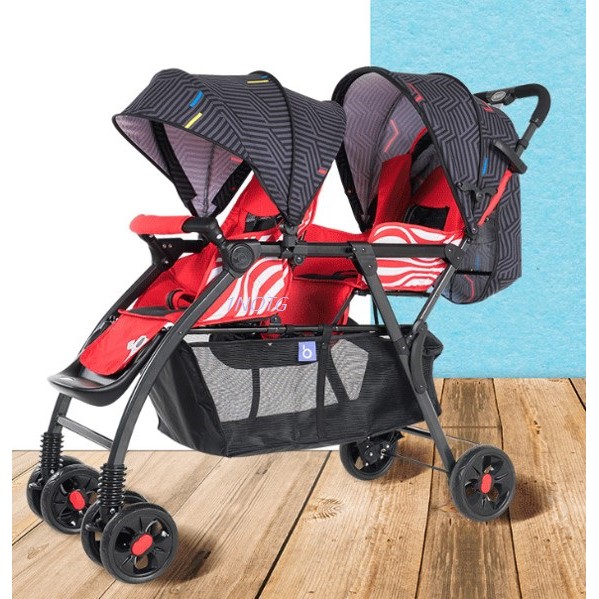 one hand fold double stroller