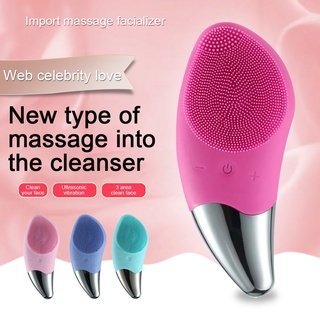 2 in 1 Electric Facial Cleaner Silicone Face Skin Pore Brush Acoustic Vibration Massage Cleaner