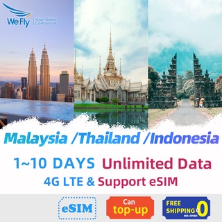 Malaysia + Indonesia +Thailand SIM Card 1-10 days Unlimited Data 4G LTE High Speed Support eSIM High speed