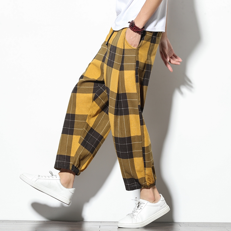 plaid yellow pants mens