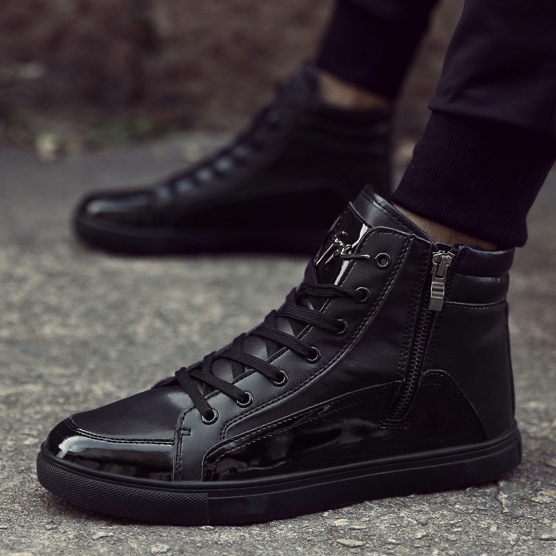 black leather high top shoes